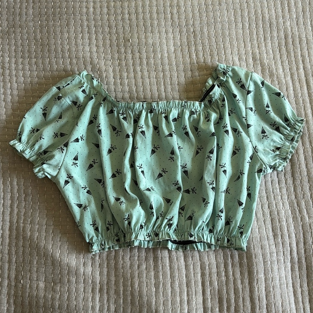 Cottagecore milkmaid aqua puff sleeved crop top